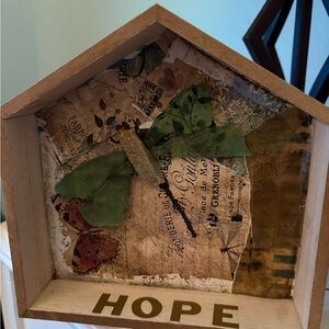 Decorative Wooden House with Green Bow and HOPE Sign